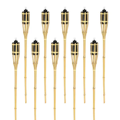 Immagine prodotto di Jiubiaz Torce Giardino Torcia Torcia Olio 10x Torce Luce Fiamma Giardino Torcia Set Bambù