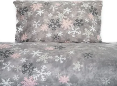 Produktbild von Fleece Bettwäsche aus 100% Polyester Bezug mit Schneeflockenmotiv in Grau 200x200 cm