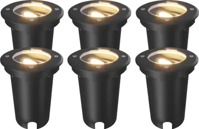 Produktbild von Ledvion - 6x Runde LED Bodeneinbauleuchte, GU10, Schwarz, IP67, 1m Kabel, kippbar, Außenbeleuchtung