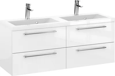 Zdjęcie produktu dla Rosen 120 cm DUO Szafka łazienkowa z umywalką i chromowanymi uchwytami – ponadczasowy design dla eleganckiej łazienki
