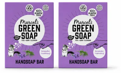 Obrázek produktu pro 2 kusy ručně vyráběného mýdla Marcel's Green Soap na ruce, vůně levandule a rozmarínu - 90 g - výhodná balení - 2 kusy