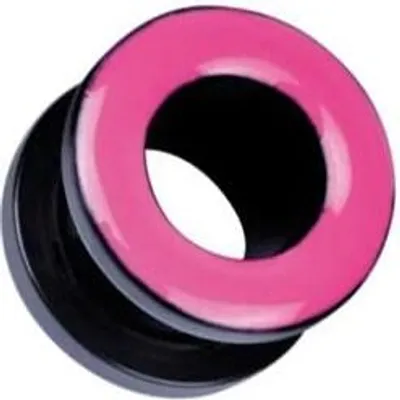 Immagine prodotto di Piercing al tunnel della carne dell'orecchio acrilico nero a vite - rivestimento rosa smalto - VEFTBK4MM