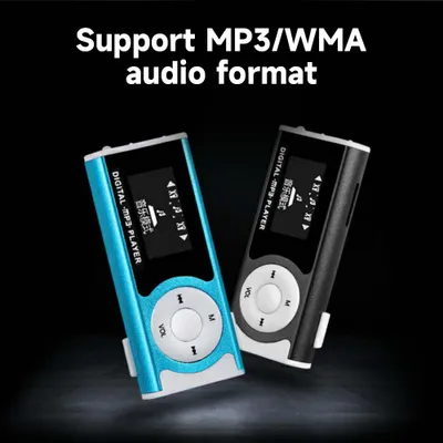 Obrázok produktu pre Prenosný mini MP3 hudobný prehrávač Kovový MP3 prehrávač s LCD displejom LED svetlo Podpora TF pamäťovej karty MP3/WMA Audio formát Modrá