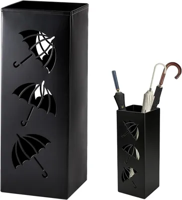 Produktbild von Regenschirmständer – Schirmhalter aus Metall – Freistehend und Quadratisch – Mit Haken – Dekorativer – Für Flur, Eingang – 42 cm – Schwarz/Weiß