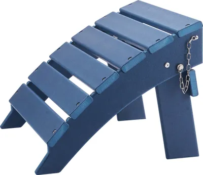 A blue Adirondack ottoman is shown against a white background.