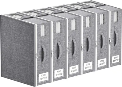 Productafbeelding van Opvouwbare opbergtassen - Set van 6 - Beddengoed organizer - Grijs