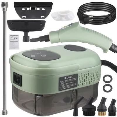 Produktbild von Dampfreiniger 2500W mit 9 Zubehörteilen, 3 Bar Druck, 1100ML für Schmutz & Fett, tragbar mit 3 Bürstenköpfen, ideal für Küche, Bad & Auto, Grün