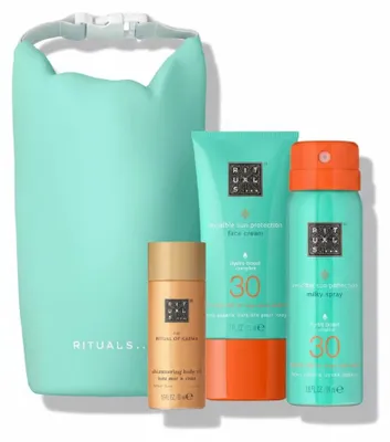Obrázok produktu pre Trblietavý telový olej 30ml/krém na tvár SPF30 50ml/sprej na tvár SPF30 50ml Rituals Karma Summer Sun Care Set