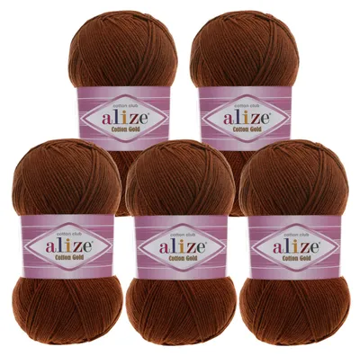 5 x 100g Strickgarn Alize Cotton Gold Uni Klassikgarn Häkelgarn braun