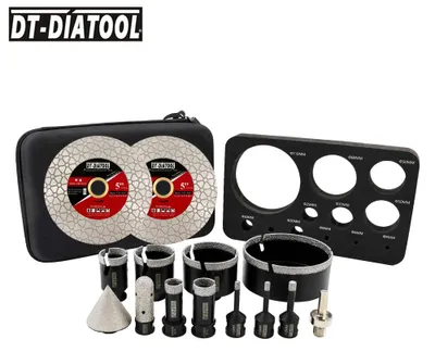 Imagen del producto de Kit de brocas de diamante de 14 piezas - 2 discos de corte para azulejos de 125 mm - Rosca M14