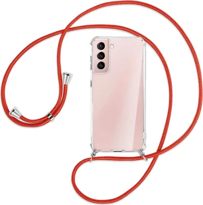 Produktbild von Handykette Backcover-Schutzhülle mit Band (Metall silberfarben) für Samsung Galaxy S21 Plus 5G - rot