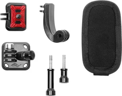 A collection of camera accessories laid out on a white background.