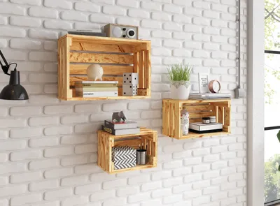 Produktbild von Lermowood Set aus 3 Holzkisten Nr. 9 Geflammt, Naturholz, Wandregale, Aufbewahrung, 7 Farben, Vintage
