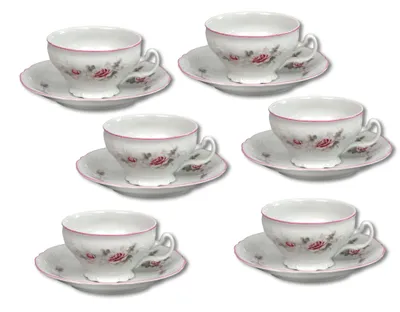 Obrázok produktu pre Thun 1794 Šálky a podšálky, 205 ml, český porcelán, Bernadotte, ružová farba, ružový pruh, Thun, 6 ks