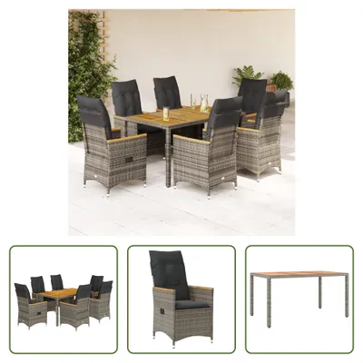 Produktbild von The Living Store 7-tlg. Garten-Essgruppe mit Kissen Grau Poly Rattan