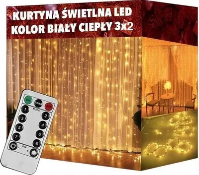 Obrázok produktu pre Svetelná girlanda, veľmi teplá, 200 LED diód, USB, 3 x 2 m, ľadová, na okná, vianočný stromček + diaľkové ovládanie