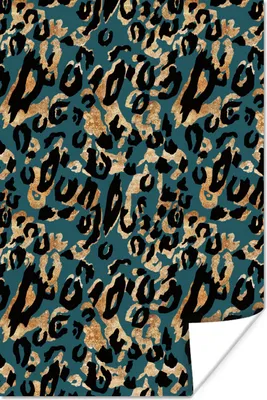 Produktbild von MuchoWow® Poster Pantherdruck - Gold - Türkis 60x90 cm - Wanddekoration