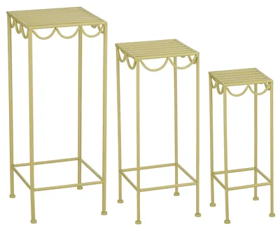 Productafbeelding van Mica Decorations Rosalie Planttafel voor Buiten - Plantenrek Set van 3 - Plantenstandaard voor Kamerplanten - Inklapbaar - IJzer - Lichtgroen