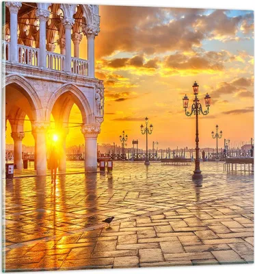 Produktbild von Bilder auf glas - Venedig Stadt - 60x60cm - Glasbilder - Wandbilder - Bilder - Kunstdruck - zum Aufhängen bereit - Wanddekoration aus Glas - Glas Bilder - Wandbild auf Glas - Einteilig - GAC60x60-3665