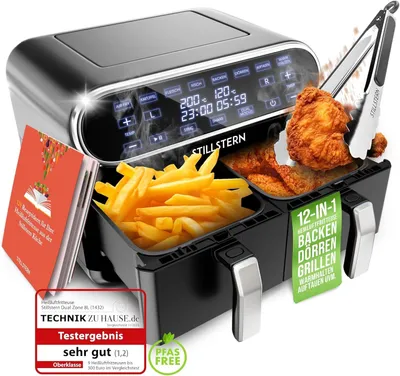 Heißluftfritteuse 8L [für 1-8 Pers], 2400W, NEU: HeatingFlow Technologie, 80-200°C, Shake-Funktion, 120 Rezepte [DEUTSCH], 8 Programme, Dörren