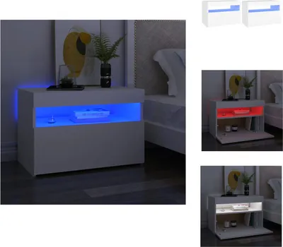 Produktbild von vidaXL Nachttische LED-Leuchten 2 Stk. Weiß 60x35x40cm Holzwerkstoff -  Nachttische