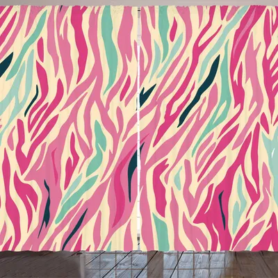 Obrázek produktu pro ARANDE růžová zebra záclona, funky módní vzor s barevnými zebřími pruhy, pastelové odstíny, etnický moderní styl, 280 x 225 cm, vícebarevná