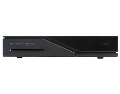 A black satellite receiver is shown against a white background.