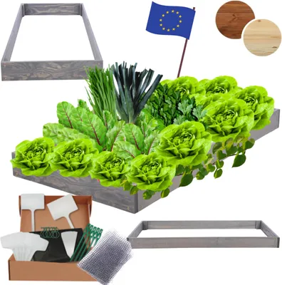 Produktbild von MODO24 Hochbeet Holz, Pflanzkasten, Massivholz, Kiefer, Kräuterbeet, Blumenkasten, Garten, Terrasse, 9x60x60 cm, Grau, ZP09