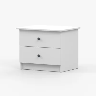 Produktbild von Nachttisch Nachttischschrank Nachtkommode Nachtkonsole 60 cm Weiß/Weiß mit zwei Schubladen und graue Griffe Olaf 22