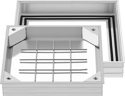 Image de Couvercle de regard SucceBuy avec cadre 30 x 30 cm, couvercle invisible en alliage d'aluminium pour les travaux de pavage, adapté aux canaux d'évacuation sur les trottoirs, dans les jardins et sur les terrasses.