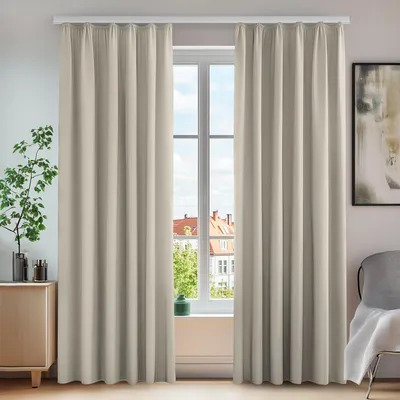 Produktbild von Thermovorhang mit Kräuselband, blickdicht, Lärmschutz, Sonnenschutz, 138x140 cm, Creme, 2er Set