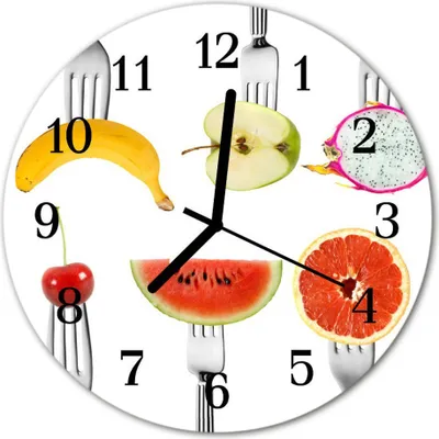 Produktbild von Glasuhr Wanduhr Küchenuhr Echt-Glas 30fi cm Früchte mehrfarbig