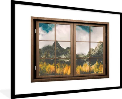 Produktbild von MuchoWow® MuchoWow® Gerahmtes Poster Aussicht - Berg - Baum 90x60 cm - Poster mit zchwarzem Bilderrahmen - Wanddekoration - Fotos