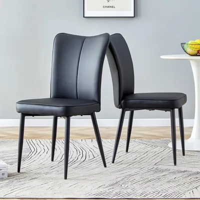 Image de Lot de 2 chaises de salle à manger, cuirPolyuréthanenoir, pieds en métal noir, style moderne, 89 cm