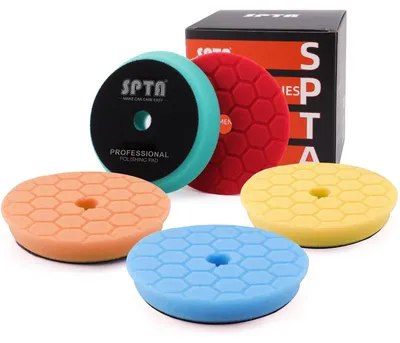 Immagine prodotto di Disco di lucidatura spugna per lucidatura - 150 mm - Set da 5 - Arancione, rosso, verde, nero e blu