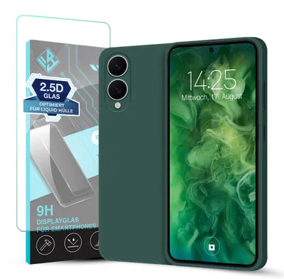 Produktbild von Hülle für Samsung Galaxy S25 Edge mit 9H Displayglas Displayschutz Case Cover Bumper Smartphone Softgrip Schutzhülle Farbe: Grün