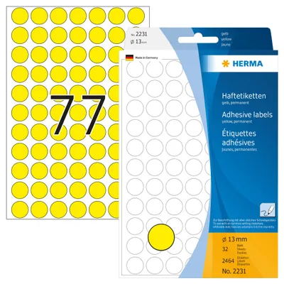 Produktbild von Vielzwecketiketten gelb Ø 13 mm rund Papier matt 2464 St.