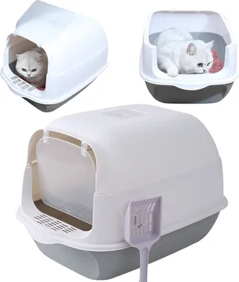 Produktbild von Katzentoilette mit Filter und Schaufel, grau, aus ungiftigem Kunststoff, 50x35x34 cm