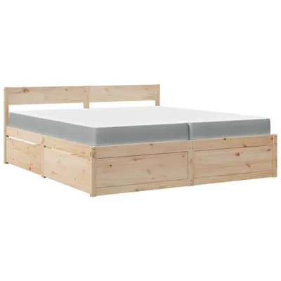 Obrázek produktu pro Postel se zásuvkami a matrací 200 x 200 cm masivní borovice