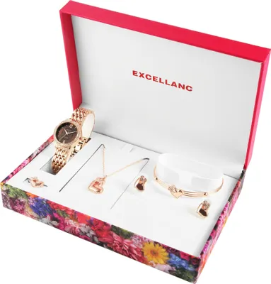 Image de Excellanc Coffret cadeau avec montre dame, bracelet, collier, boucles d'oreilles et bague