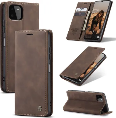 Obrázek produktu pro Galaxy A22 5G Case, retroPolyuretankožené pouzdro s funkcí stojánku, ochranný kryt pro Samsung Galaxy A22 5G Coffee