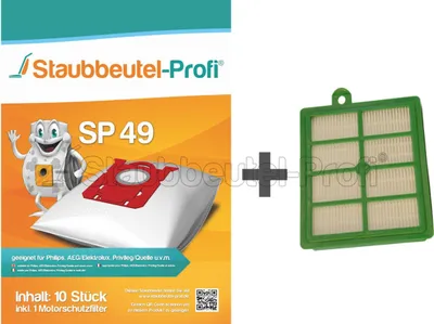 Produktbild von 10  Staubsaugerbeutel SP49 + 1 Hepafilter 006 kompatibel mit Swirl PH86 passend für AEG VX9-2-ÖKO  AEG VX9-4-8IBM
