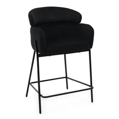 Zdjęcie produktu dla NEW HOME Hoker BOLZANO stołek do jadalni tapicerowany do salonu glamour z podłokietnikami - czarny - nowoczesne meble welur aksamit