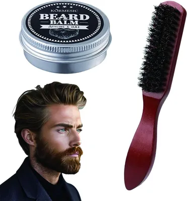 Image de Brosse à barbe avec baume, en bois de lotus, à poils de sanglier, pour l'entretien de la barbe
