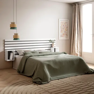 Image de COZY Tête de lit, 214x70x3cm, Lit 120,135,140,150,160cm, Panneaux Muraux, Blanc