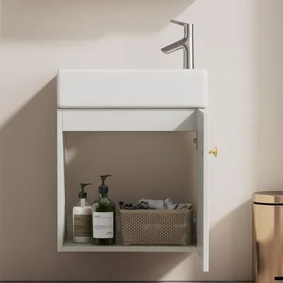 Produktbild von Waschbeckenunterschrank mit Waschbecken Hängend Waschtischunterschrank Kleine Gästebadmöbel Badezimmermöbel 46 cm