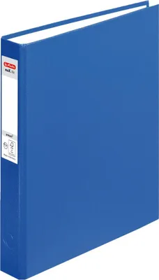 A blue ring binder is shown from a diagonal angle against a white background.