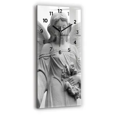 Produktbild von Wallfluent Wanduhr – Stilles Quarzuhrwerk - Uhr Dekoration Wohnzimmer Schlafzimmer Küche - Zifferblatt - schwarze Zeiger - 30x60 cm - Eine alte Engelskulptur