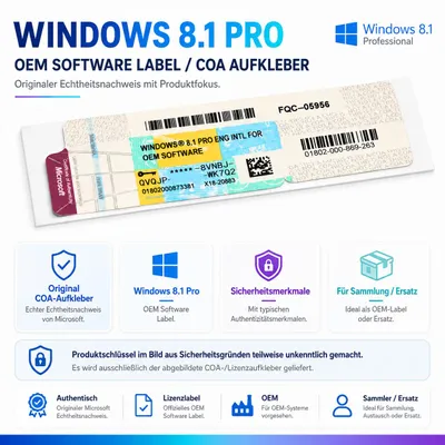 Produktbild von Windows 8.1 Professional Pro COA Original Produkt-Key Notebook PC Desktop, KI-generiertes Bild