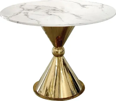 Produktbild von Casa Padrino Luxus Esstisch Weiß / Gold Ø 100 x H. 75 cm - Runder Esszimmertisch mit Kunstmarmor Tischplatte - Esszimmer Möbel - Luxus Möbel - Luxus Einrichtung - Esszimmer Einrichtung